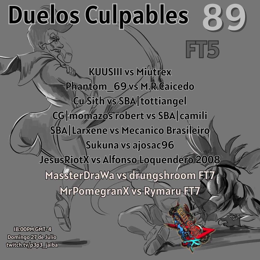 Ahora comienzan los duelos culpables 89!

Stream aca: twitch.tv/p3p3_jaiba