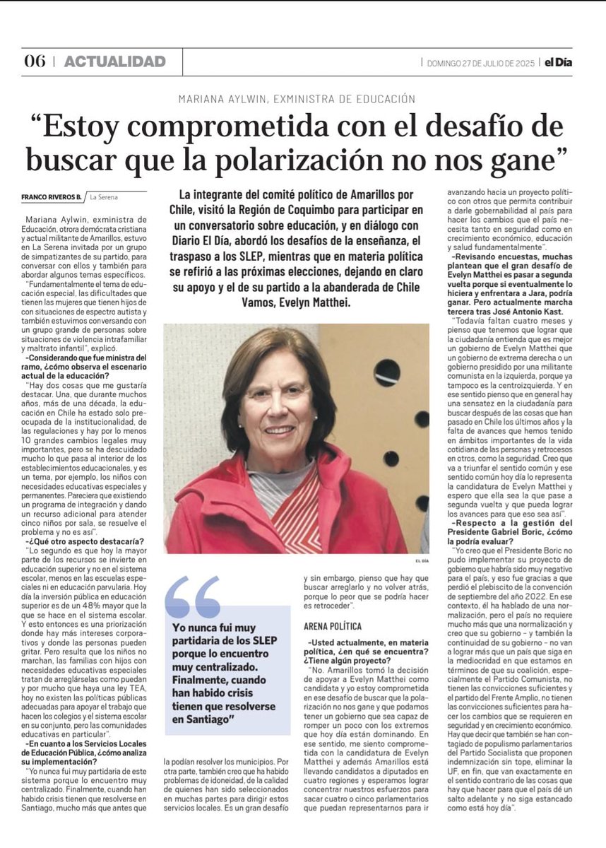 🟡💬 PRENSA | "Estoy comprometida con el desafío de buscar que la polarización no nos gane" | El Día