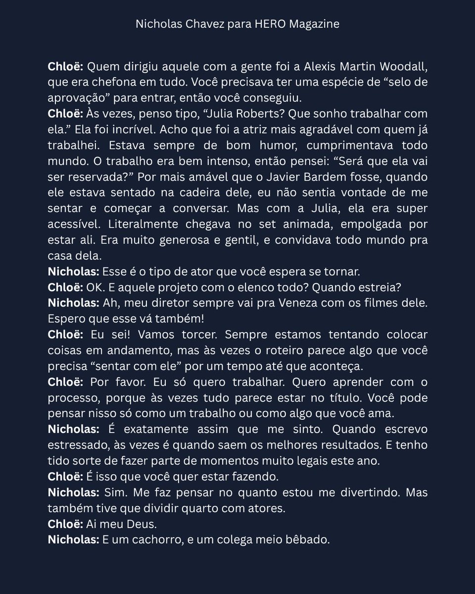 NickChavezBR's tweet image. Tradução da conversa de Nicholas Alexander Chavez com Chloë Sevigny para a HERO Magazine.