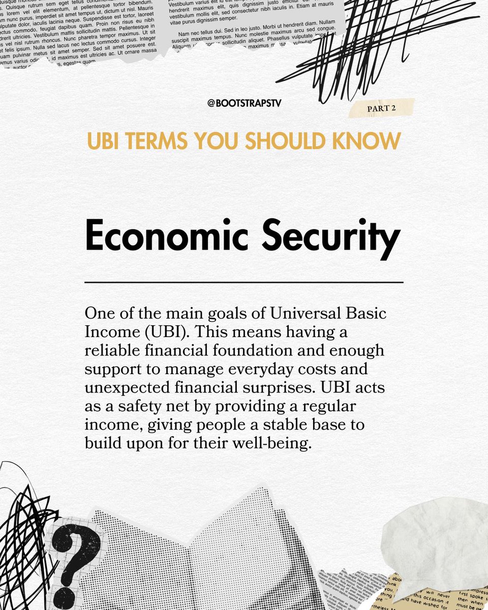BootstrapsTV's tweet image. Need more clarity about what #UBI is? 📚 Part 2 breaks down even more key terms to help you understand #UniversalBasicIncome.
#BasicNeeds #EconomicSecurity #Dignity #Entrepreneurship
