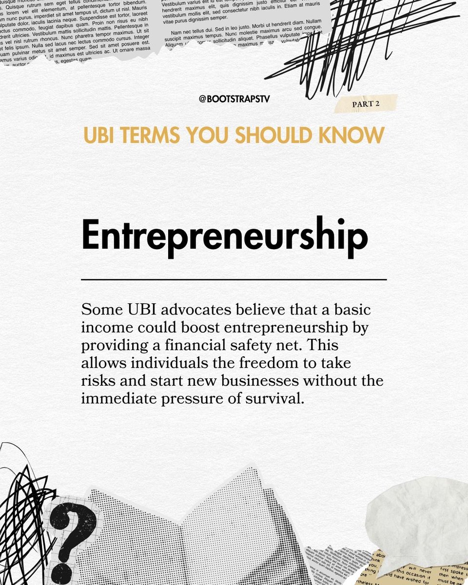 BootstrapsTV's tweet image. Need more clarity about what #UBI is? 📚 Part 2 breaks down even more key terms to help you understand #UniversalBasicIncome.
#BasicNeeds #EconomicSecurity #Dignity #Entrepreneurship