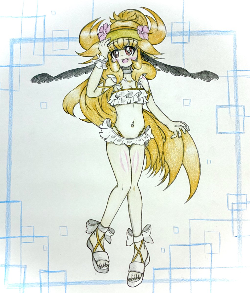 sinsei25501's tweet image. 水着メンガタちゃん描けたよ〜

「今年の夏も可愛い水着選んでくれてありがとうね、
お兄ちゃん♪」

#メンガタちゃん　
#アナログイラスト