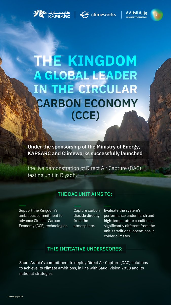MoEnergy_Saudi's tweet image. The Kingdom – a global leader in the Circular Carbon Economy (CCE).