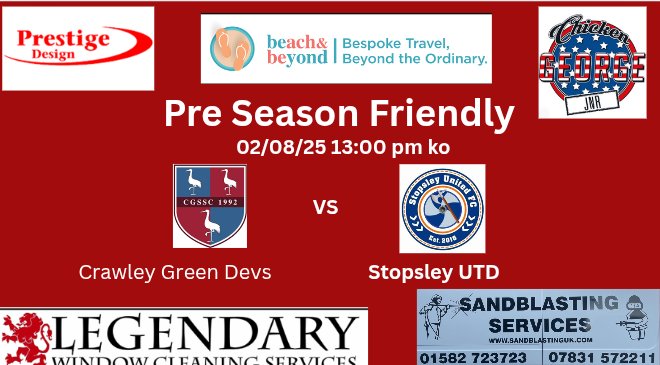 cgscdevelopment's tweet image. This coming Saturday we welcome our neighbours @StopsleyUnited @StopsleyUtdRes to Crawley Green. Luton play Friday night so if you are free come and watch a very strong Stopsley squad against our young lads this Saturday. Thank you to our player sponsors.