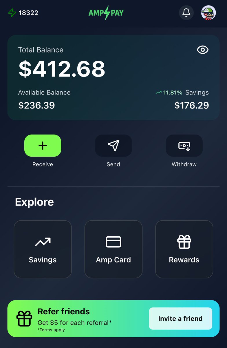 kdipep's tweet image. ✅11.8% on my cash
✅Instant no-fee on ramp
✅Free P2P payments globally
✅Card to spend stables virtually anywhere
✅Referral rewards 
✅Web2 UI/UX

Anyone can use @GetAmpPay ⚡️