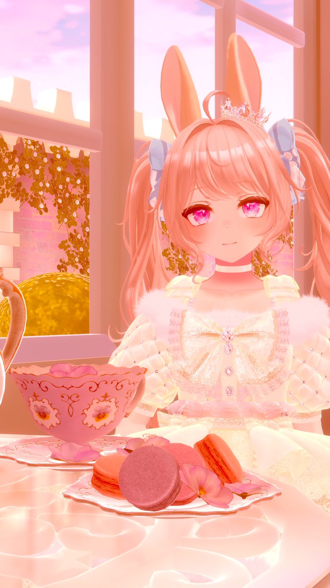 srt_7429's tweet image. おひるー🤍

週末は大事にとっておいた
いただきものの紅茶を
ミルクティーにして飲んだよ☕️💕
夏でもホットミルクティー！
今日も飲んでる✨

world：Bis DreaminVail Castle
by：びすこ（bisuketty）
costume：Wish Your Heart
by：てんぱすおおもり

#VRChat #VRChatPhotography #てんぱすおおもり