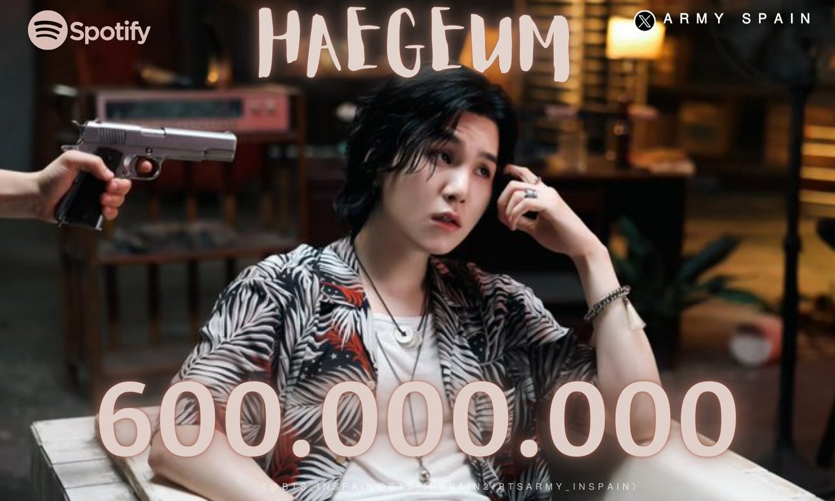 BTS_inSpain2's tweet image. 🎧| #Haegeum de #AgustD ha alcanzado 600 MILLONES de reproduciones en Spotify (600.492.407)! 🎉🎉🎉
Es su primera cancion bajo su perfil de Spotify en llegar a esta meta
¡Continuemos con el stream!💪🏻💪🏻
600M ✅️ 🔜 650M
Gap: 49.507.593
📅 22/9
🖇open.spotify.com/track/4bjN59DR……
