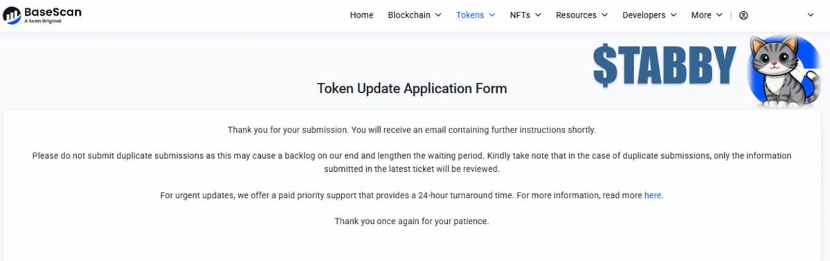 TABBY (@basedtabby) on Twitter photo $TABBY update on BaseScan has been submitted. It took me a little while, but it will be an important building block for our gem! 💎
t.me/BasedTabby
0x105d27f50c2b52ef98f462aba1d08726beb5835c
<a href="/base/">Base</a> <a href="/coinbase/">Coinbase 🛡️</a> <a href="/Toshi_base/">TOSHI</a> <a href="/brian_armstrong/">Brian Armstrong</a> = TABBY $TABBY update on BaseScan has been submitted. It took me a little while, but it will be an important building block for our gem! 💎
t.me/BasedTabby
0x105d27f50c2b52ef98f462aba1d08726beb5835c
<a href="/base/">Base</a> <a href="/coinbase/">Coinbase 🛡️</a> <a href="/Toshi_base/">TOSHI</a> <a href="/brian_armstrong/">Brian Armstrong</a> = TABBY