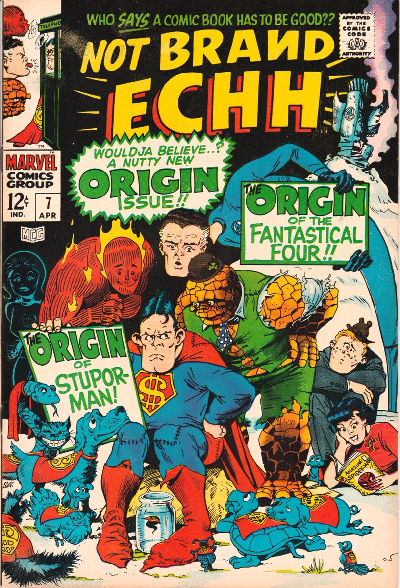 odhurt's tweet image. Not Brand ECHH from Marvel featuring the origins of Stupor-Man and the Fantastical Four with cover and art by Mirthful Marie Severin. Better than the movies.