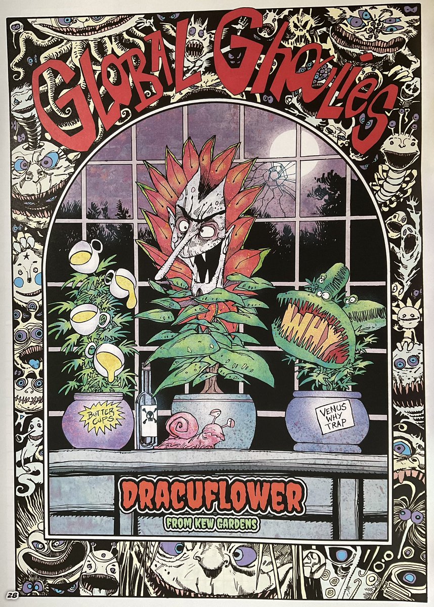 I’ve posted 4 of these before, but as there’s no sign of them being reprinted here’s, I hope, the complete set of Henry Flint’s Global Ghoulies he created for Monster Fun, before it got cancelled last year 

1/3