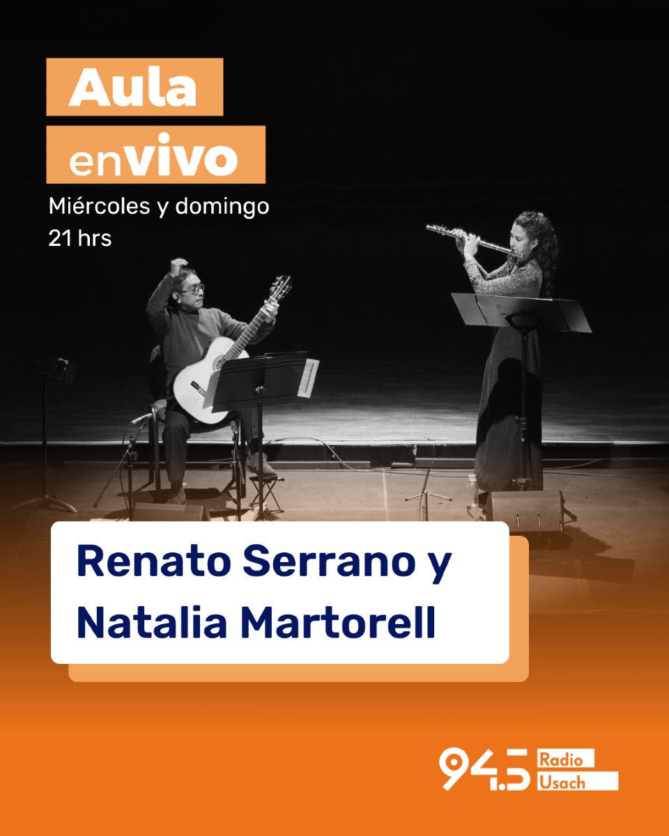 radiousach's tweet image. 🎙️🎻 ¡Hoy en #AulaEnVivo! 👉🏼 En el ciclo de &quot;Fundación Guitarra Viva&quot; Ernesto Quezada, el guitarrista Renato Serrano y la flautista Natalia Martorell interpretan la “Sonata arpegione” de Franz Schubert y la “Historia del tango” de Astor Piazzolla.

🎙️Conduce Rodrigo Alarcón.