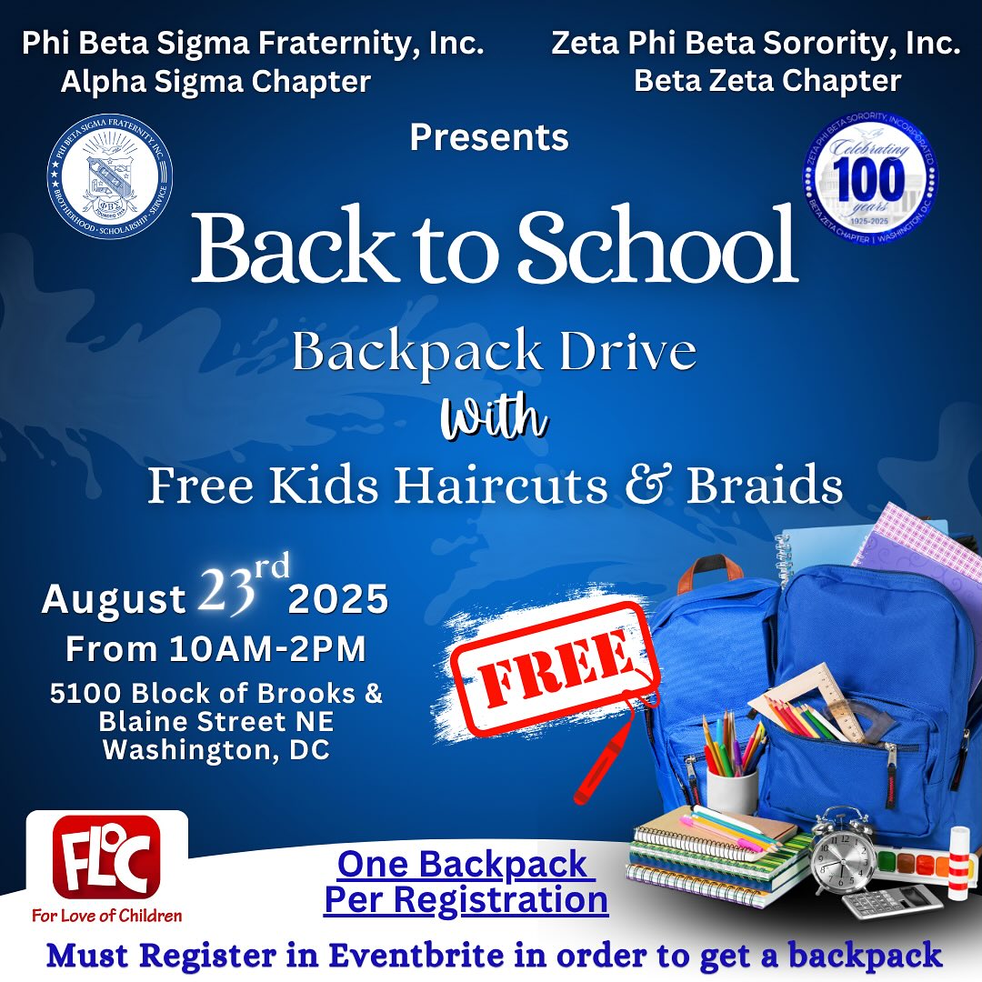 It’s that time of year again and our community is coming together to show up for our youth!

Join my fraternity, Phi Beta Sigma Fraternity, Inc., for our Annual Back-to-School Backpack Drive &amp; Block Party, a celebration of unity, support, and preparation for a strong school year