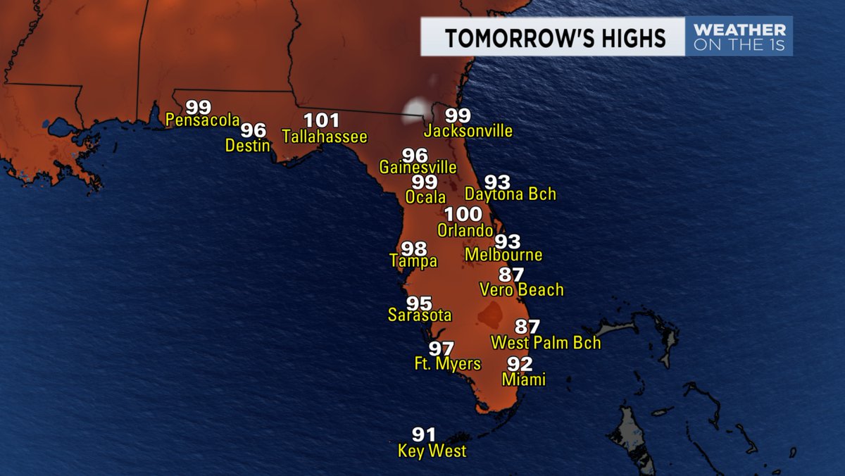 MyNews13's tweet image. High to extreme heat will continue into Monday with much of central Florida under a heat advisory for feels-like temperatures that will approach 110 degrees. specne.ws/P3nyjZ