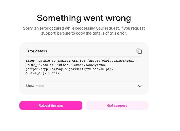 0xDeFiDevin's tweet image. The Uniswap UI is so behind it's like the engineering team is not even trying. I'm so frustrated I can't even use basic functionality
Crazy to consistently get errors every time I click a page and for the subgraphs to have 0% uptime