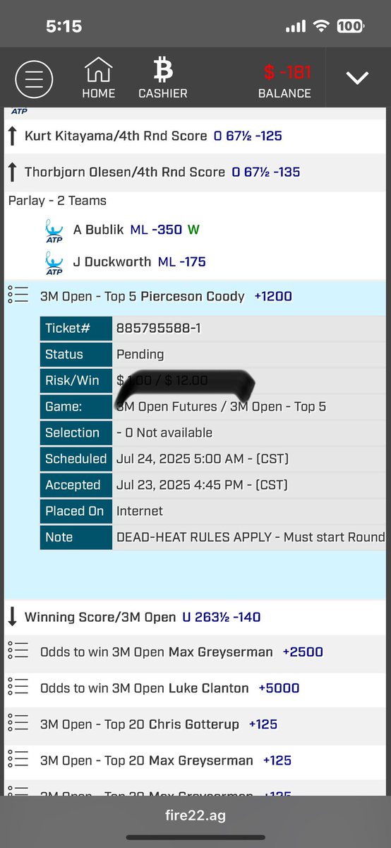 Thanks, and yes, the top five at 12 to one on Coody was nice I did not give it out

I had a roughly on scores first one in a while I only hit about 40%