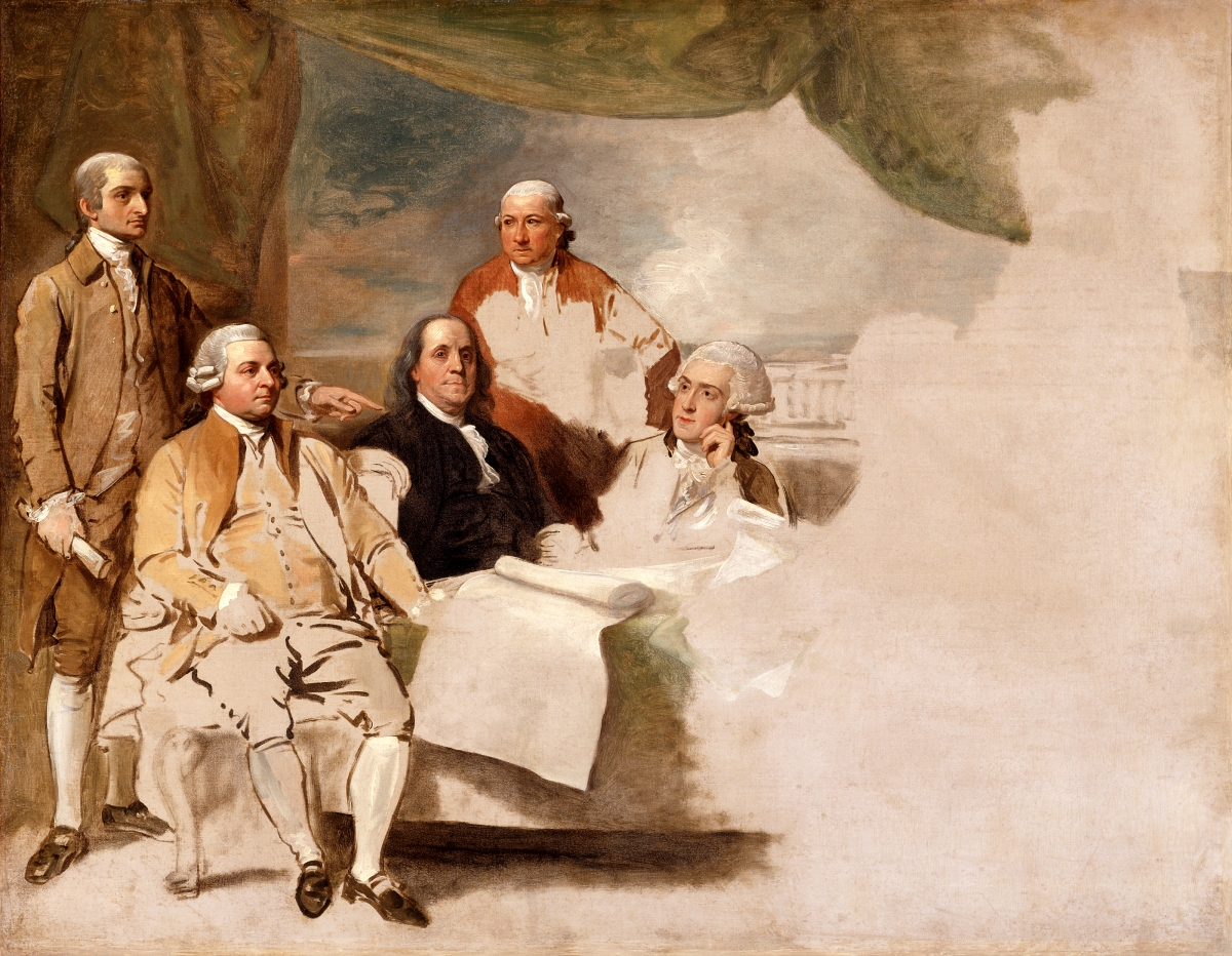EchoesofWarYT's tweet image. Treaty of Paris by Benjamin West portrays the American mission of (left–right): John Jay, John Adams, Benjamin Franklin, Henry Laurens, and William Temple Franklin. The portrait was never completed because the British commissioners refused to pose. Laurens, pictured, was actually…