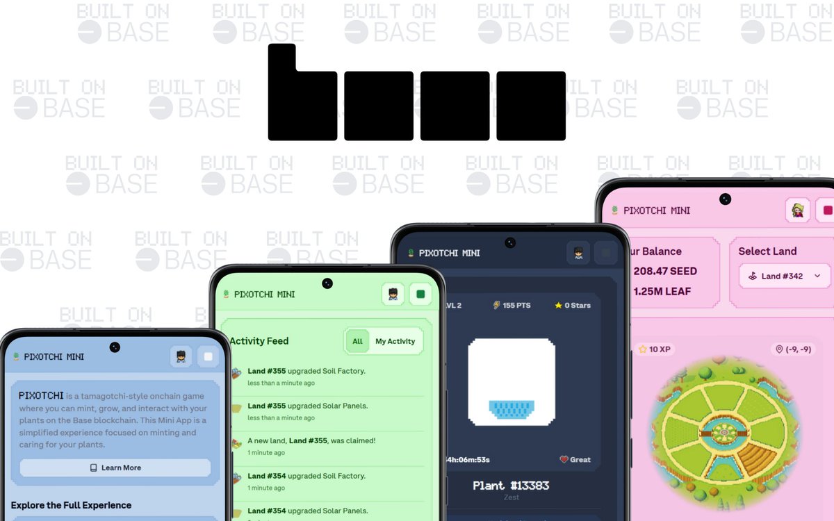 🪴Weekend update on <a href="/base/">Base</a>🪴 

It’s been just over a week since Pixotchi Mini launched in Private Beta on the upcoming <a href="/baseapp/">Base app</a>. 

We just pushed our final update for the week.

🟦 Here’s what shipped so far in Pixotchi Mini:

• Flashblocks RPCs for faster and more reliable txs