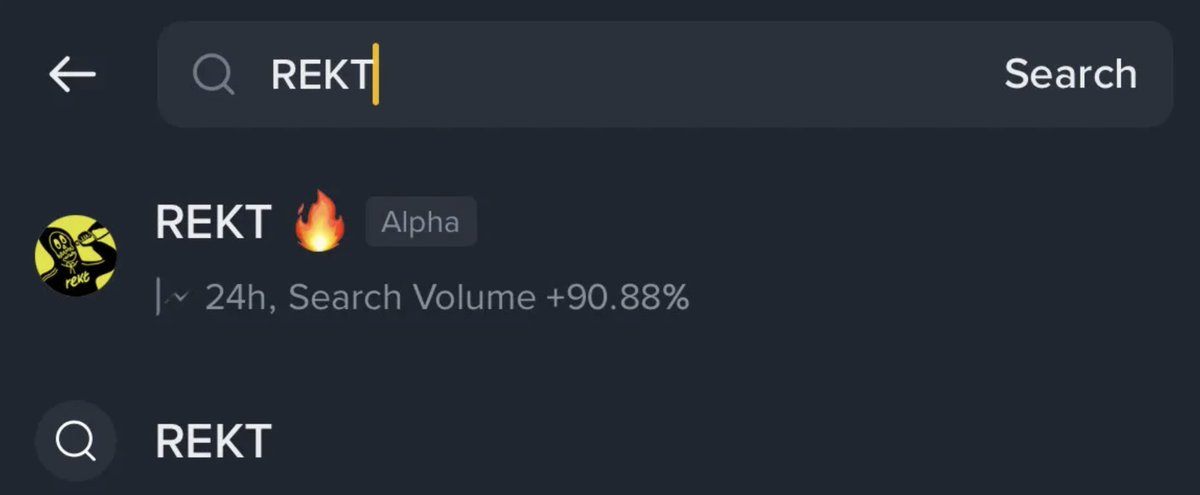 $REKT is trending on @Binance Alpha with 24h search volume up almost 100%.

Binance users want $REKT.