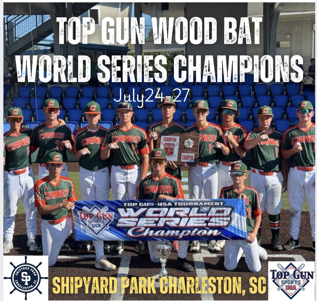 Our 14U Canes OV Regional team ended an amazing season by winning their 6th event of 7. They won the Top Gun Wood Bat World Series at Shipyark Park (SC). Went 5-0 and outscored opponents 36-2 on the week.

The team finished a stunning 30-5-1 on the season <a href="/YouthCanes/">CanesYouth</a> <a href="/TheCanesBB/">Canes Baseball</a>