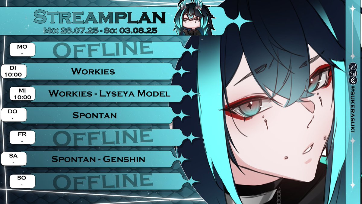 ✨STREAMPLAN VOM 28.07. - 0.3.08✨

Bisschen verspäteter Streamplan ABER hier ist es!   Ab Samstag versuche ich wieder mehr Gaming Content zu bieten

Wir sehen und hören uns!🤍