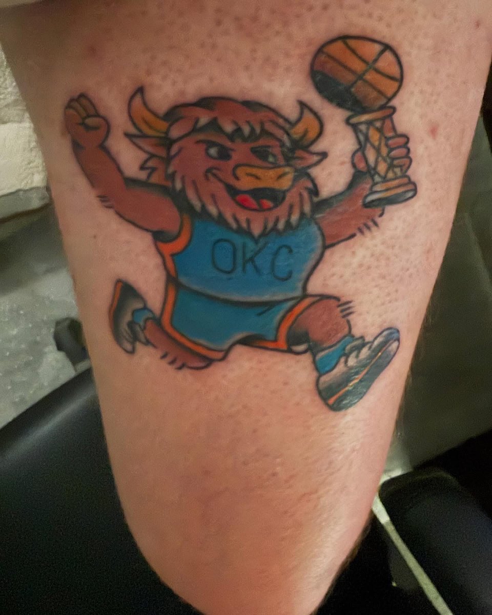 ChuckChaneyBCTG's tweet image. I went to Tenfold Tattoo in Wichita and fulfilled a promise i made when the Thunder won the title. Thundered up for life.