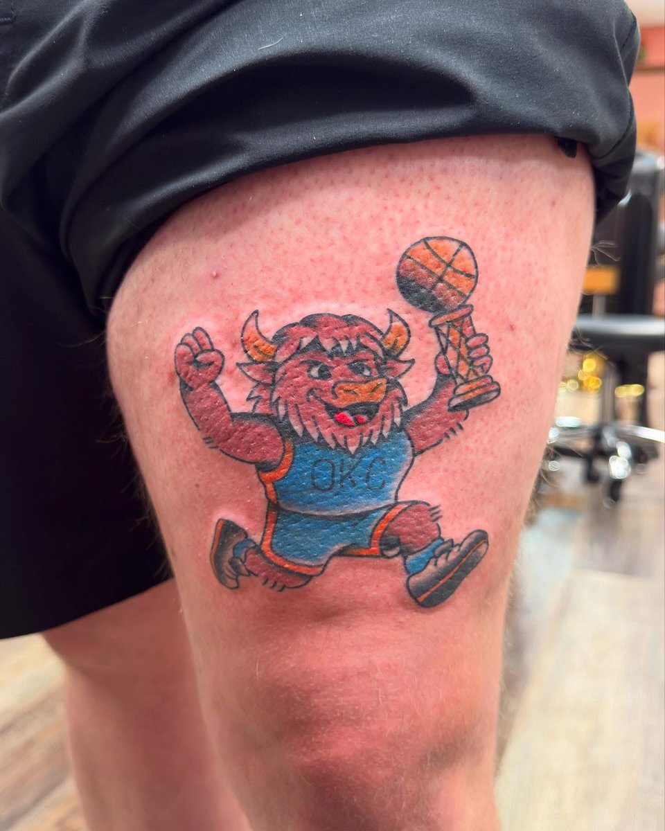 ChuckChaneyBCTG's tweet image. I went to Tenfold Tattoo in Wichita and fulfilled a promise i made when the Thunder won the title. Thundered up for life.
