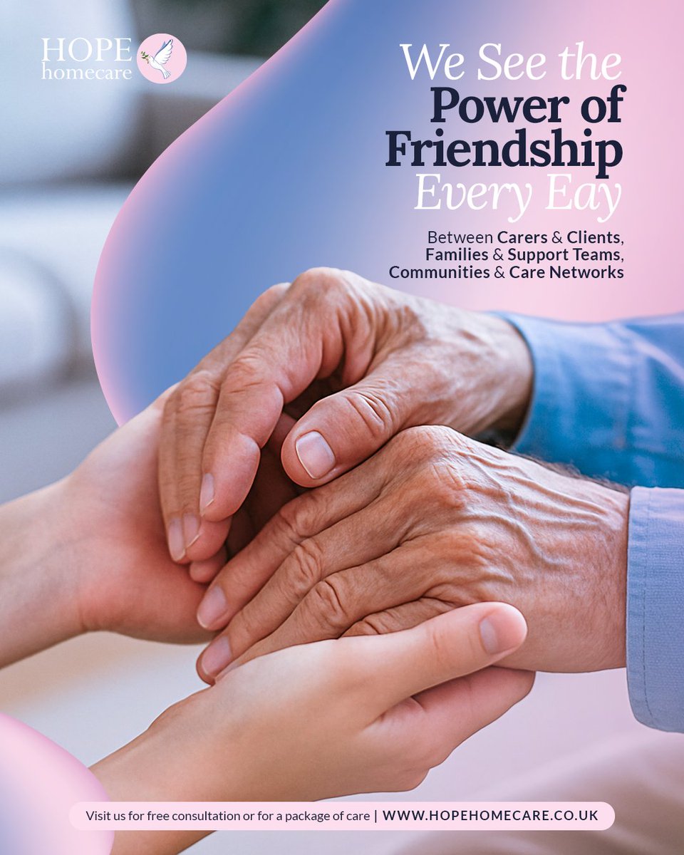 Today, we celebrate the bonds that uplift and heal because friendship is a form of care.

01992 760520 | 07375 417441 |  hopehomecare.co.uk #HopeHomeCare 

#HopeHomeCare #InternationalDayOfFriendship #UKCareSupport