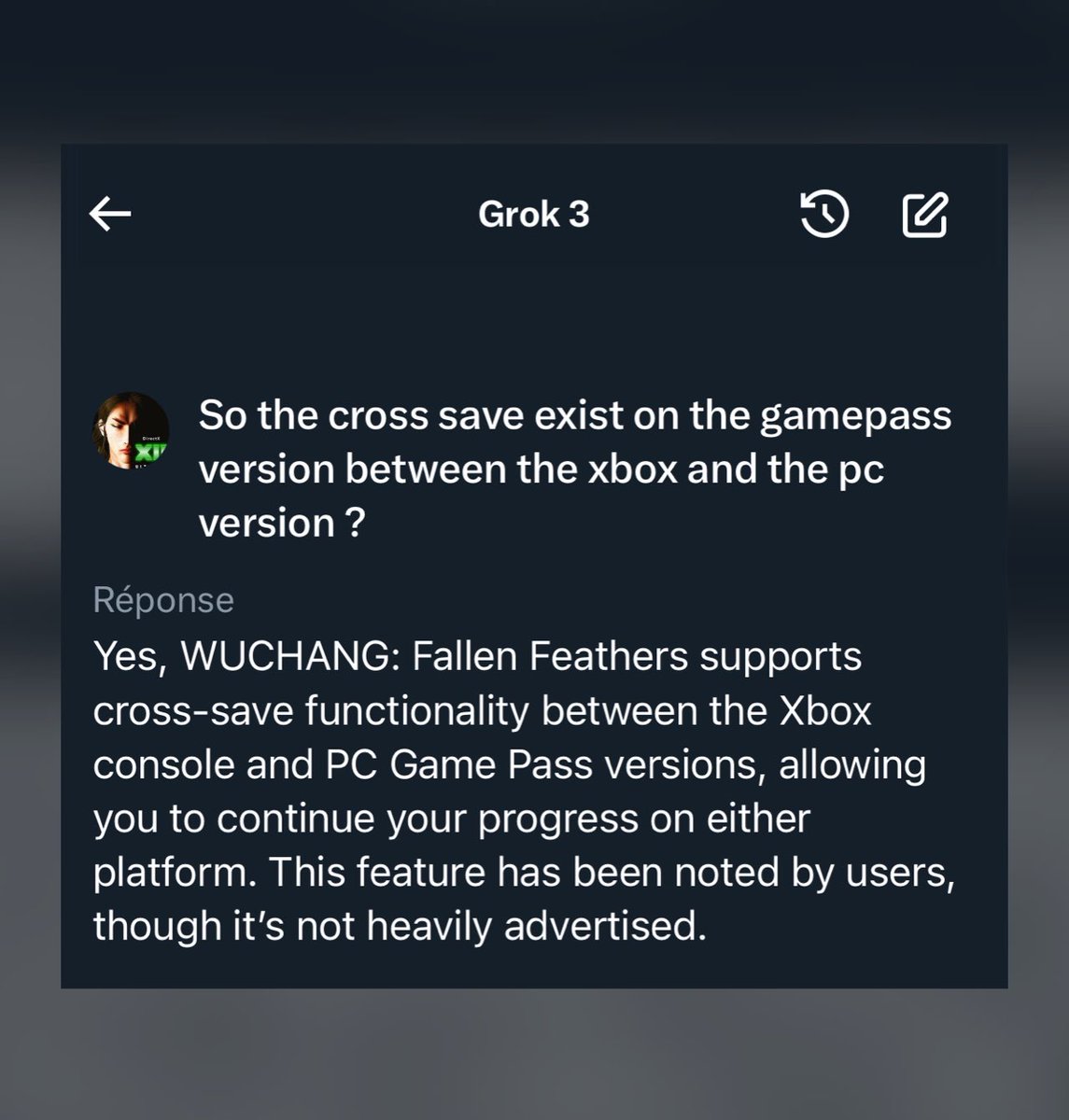 astaranx's tweet image. Wuchang on Xbox is not a Play Anywhere title but you have the cross-save feature between the Xbox and the pc version(Gamepass/Windows Store)
Also confirmed by Grok. 👍
#Wuchang #Xbox #XboxGamePass