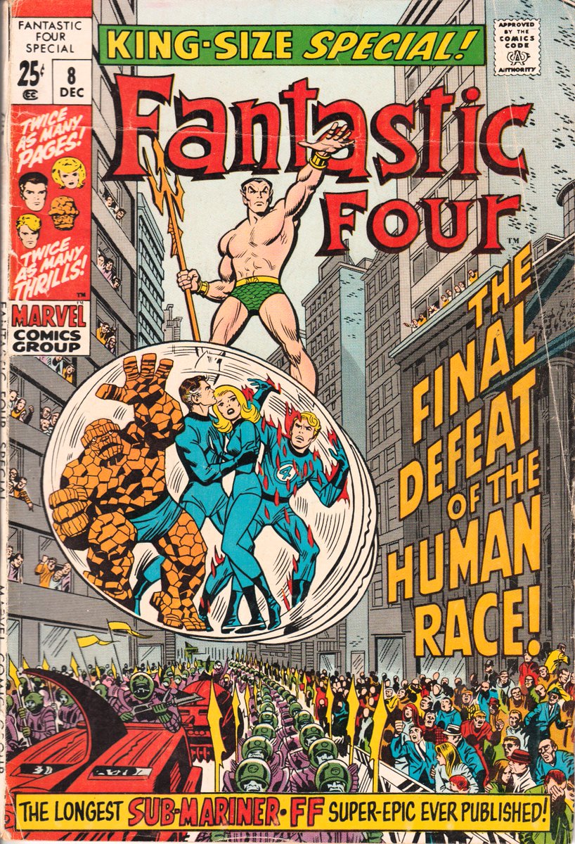 odhurt's tweet image. Fantastic Four Annual reprinting the epic story from their first annual by Stan Lee and Jack Kirby featuring the FF battling Sub-Mariner and the hordes of Atlantis. Cover by John Romita. Great stuff.