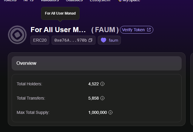 $FAUM This token is for all Monad users, a huge shoutout to our incredible community. We're committed to buy back tokens using LP reward proceeds to strengthen the ecosystem.
Join us on this exciting journey! ✨
0xe76A5BE1cD04224518c6b48D92AcA5c80C9f970b
swap in <a href="/Glacier_Fi/">GlacierFi</a>