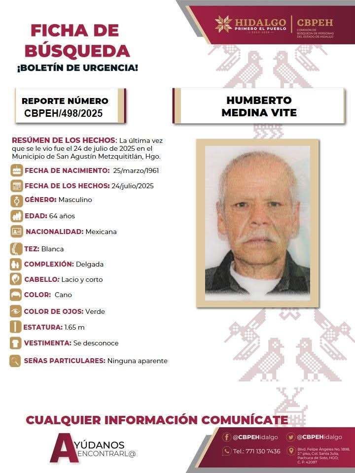 CBPEHidalgo's tweet image. La Comisión de Búsqueda de Personas del Estado de Hidalgo, llevó a cabo difusión y pega de fichas de una persona del género masculino de iniciales H.M.V.  Lo anterior en los municipios de San Agustín Mezquititlan y Zacualtipán de Ángeles.