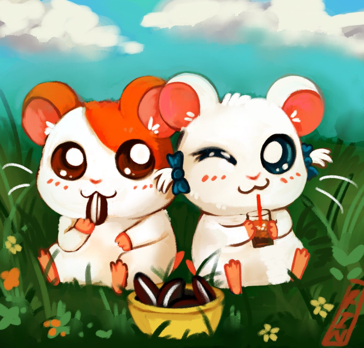 Rinnamon_toast's tweet image. Snack time ! #fanart #art #hamtaro #procreate
