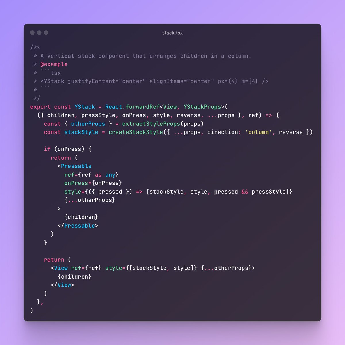 _poteboy_'s tweet image. 未だにstyled systemライクな記法が好みで、React Nativeプロジェクトで毎回自作してるコンポーネント例。
ビルドプロセスでのインライン化処理もせず、Hermesエンジン上でのベンチマークもネイティブなAPIと比べて1描画あたりの遅延は0.4μs程度。O(1)キャッシュヒット後は0.2μs。つまり超高速。