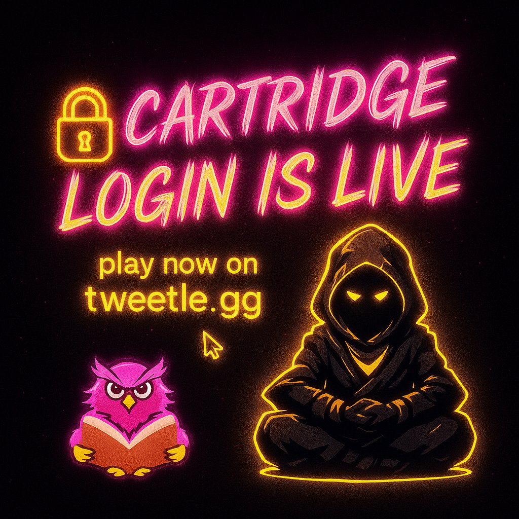 No more wallet drama.
Login with Cartridge is now live on Tweetle 🎮
💡 Plus hints. Speed. Vibes.
👉 tweetle.gg
#Tweetle #StarknetGaming #FOCG #Starknet