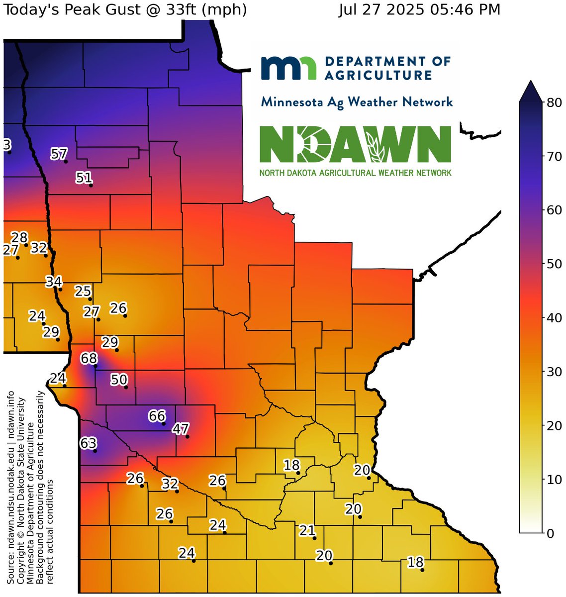 DarylRitchison's tweet image. The @NDAWNmesonet Murdock station now reported a peak gust of 66 mph as the storms moved through that location. #mnwx
