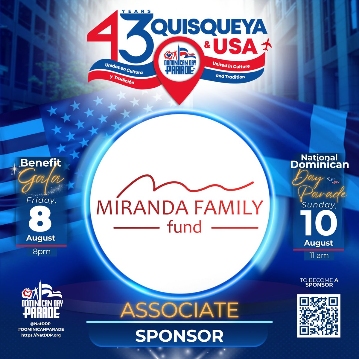 🇩🇴Quisqueya &amp; 🇺🇸USA: United in Culture and Tradition
Thanks to our Associate Sponsor ! 💙
🎉 43rd #DominicanDayParade
🗓 Aug 8: Gala | 📍Greentree
🗓 Aug 10: Parade | 📍6th Ave, NYC
Follow <a href="/NatDDP/">National Dominican Day Parade</a>

Support us—every donation counts! 🙌
#NatDDP #DRParade #QuisqueyaAndUSA