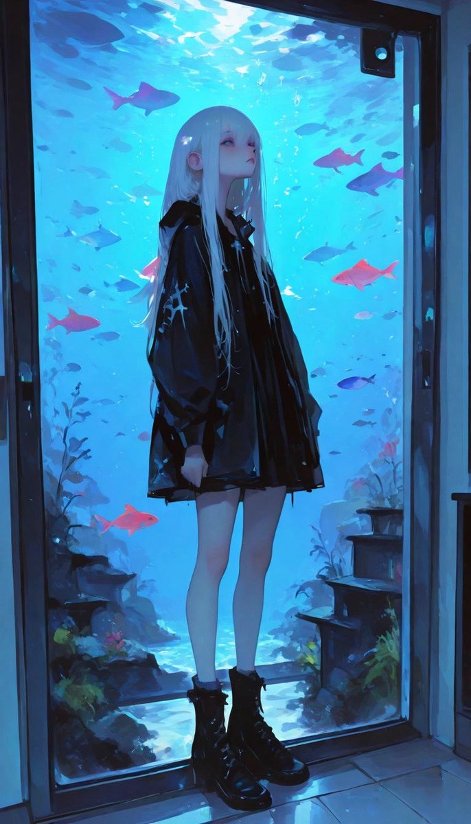ruu_ai1017's tweet image. おはようございます☀️
今日も暑いので水族館で涼んでるイラストをぺたり
 #AI女子Lovers 
 #AIイラスト