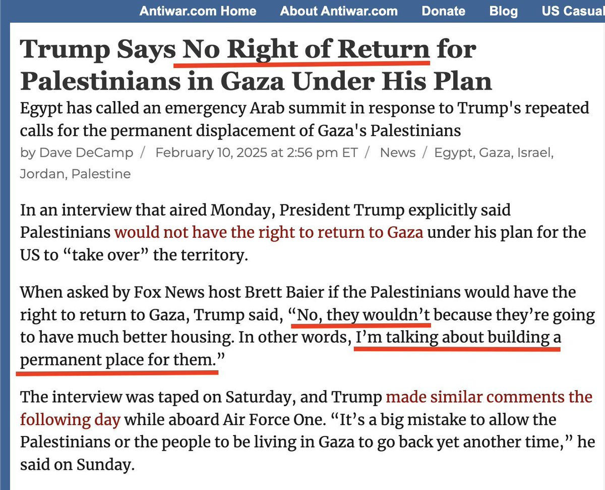 Again: anyone who says Gaza will stop starving if Hamas surrenders and releases the hostages is lying. Israel's top officials have explicitly stated that they will not stop destroying Gaza until Trump's ethnic cleansing plan to get rid of all Palestinians has been put into place.