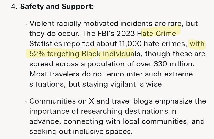 authorajmac's tweet image. I want to travel the country to tour with my book. But I had to ask Grok if it was safe for a #black man to travel considering the climate of this country. This is what Grok has to say about how safe it is for us! Does anyone else have to take these considerations? #racism