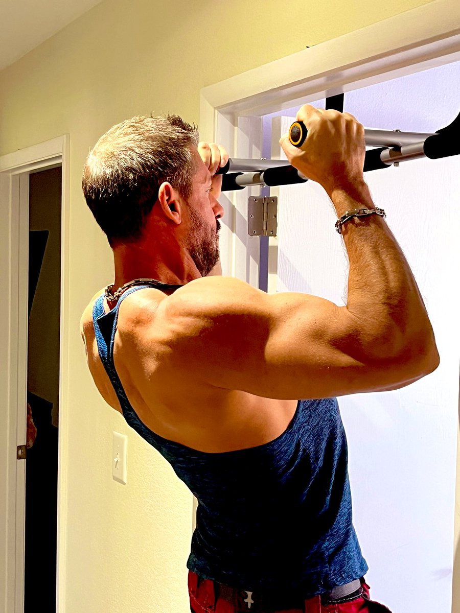 TheDavidVinc's tweet image. I've been focusing on growing my lats lately, and counterintuitively I've found that pull-ups are an excellent exercise for them. So I've been doing 50 pull-ups a day. Sometimes it's just 5 here and there during a random battle, but it all adds up!