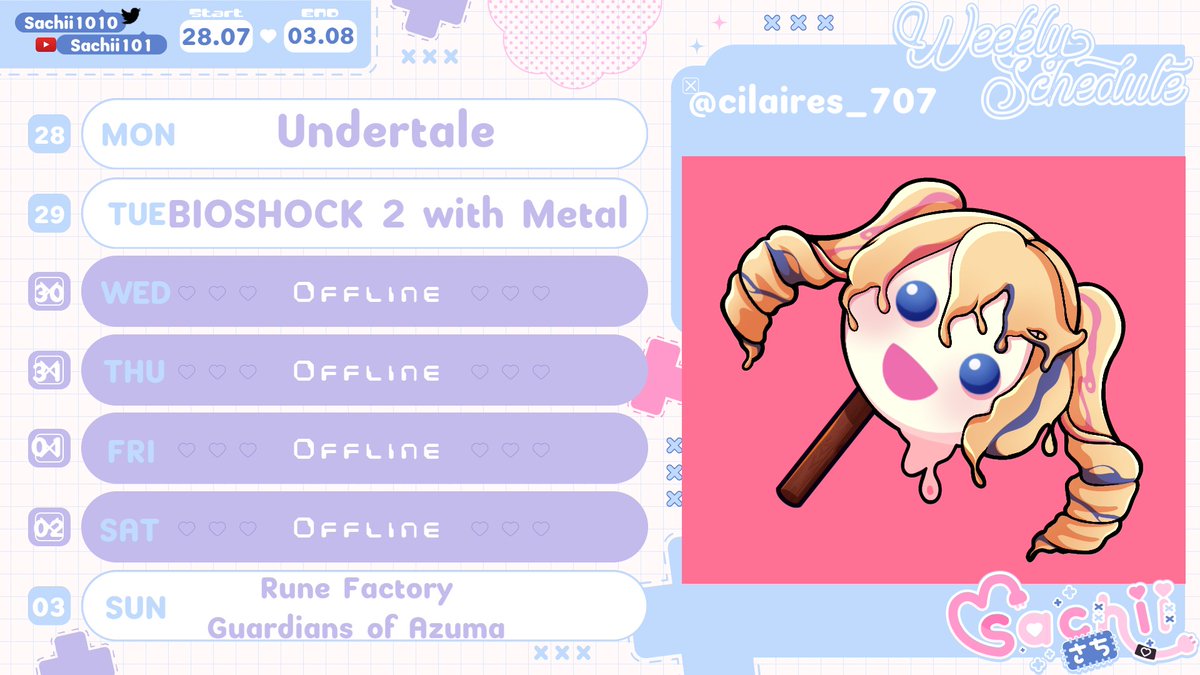 This week's schedule is from the 28th of July to the 3rd of August Art by: @cilaires_707