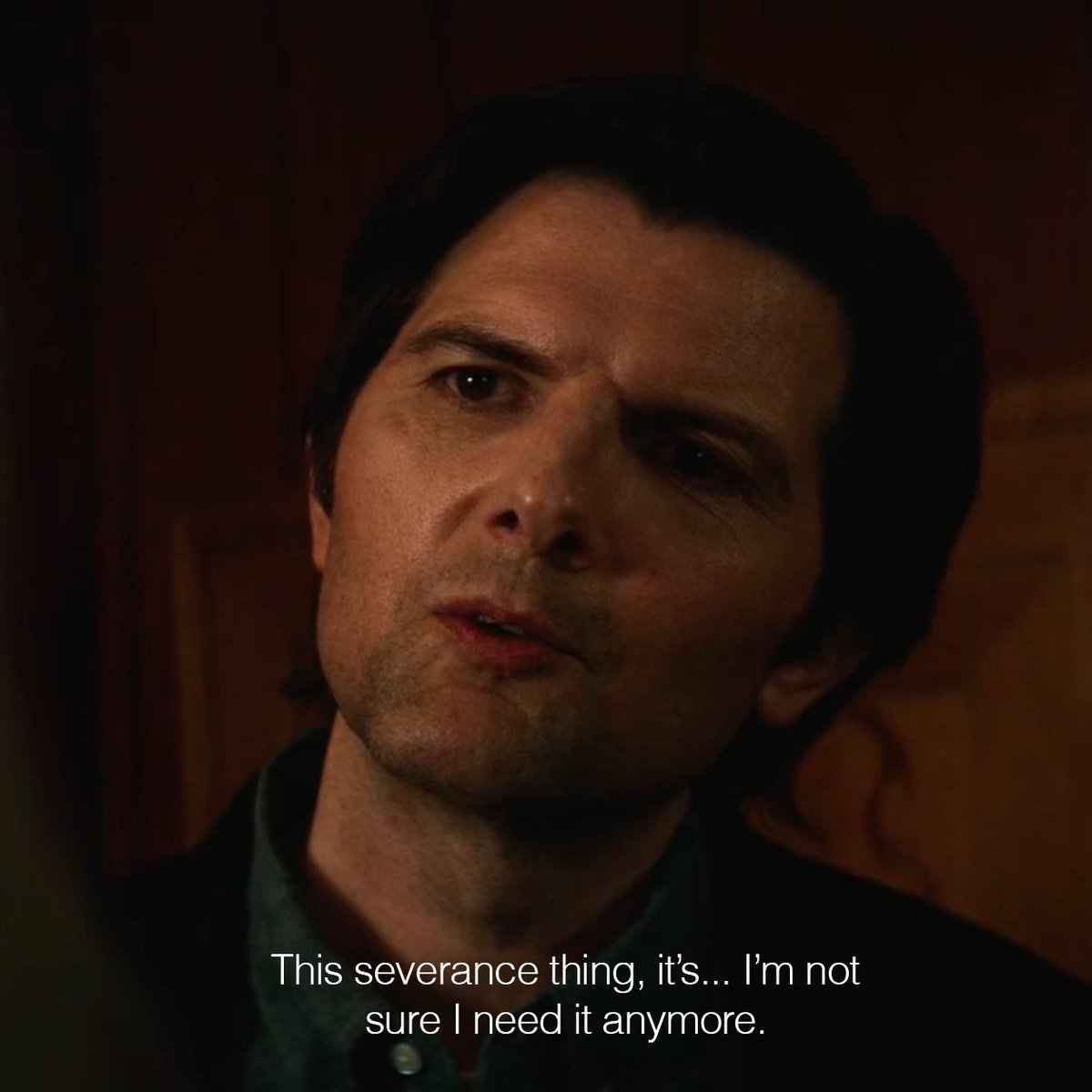 sevrdchys's tweet image. omark believing he’s ready to quit his job at lumon the night of the elevator kiss and being apathetic towards reintegration immediately after the attila tent scene despite it being the only way to see his wife again—the transference of imark’s feelings/happiness is THAT powerful