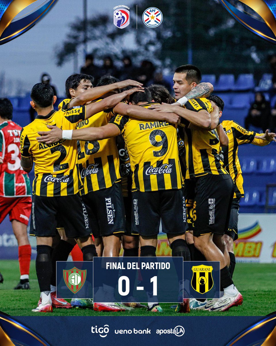 CopaDePrimera's tweet image. 🗣️ ¡Final del partido!
➡️ @a_tembetary 0
➡️ @ClubGuarani 1
🗓️ Fecha 4
#ClausuraAPF2025 🇵🇾
#CopaDePrimera 🏆