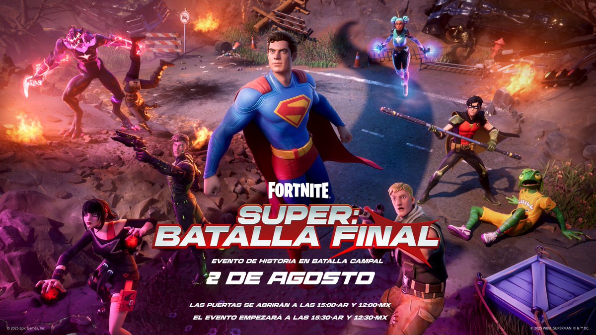 Fortnite_ES's tweet image. Toma tu capa y pon a prueba tus habilidades de héroe.
El evento de historia Super Showdown tendrá lugar en Battle Royale el 2 de agosto a las 12:30 pm MX / 3:30 pm AR / 8:30 pm CEST en punto. Asegúrense de unirse pronto y prepárense para luchar.