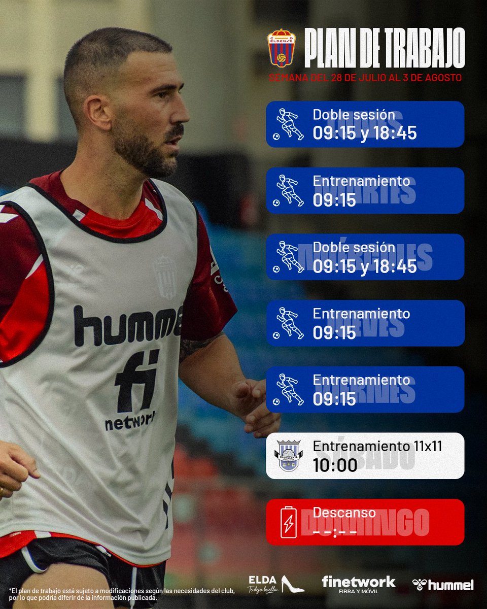 CD_Eldense's tweet image. 📌 Plan de trabajo (28/07-03/08) 📆⚽️
🔗 cdeldense.es/noticias/plan-…
