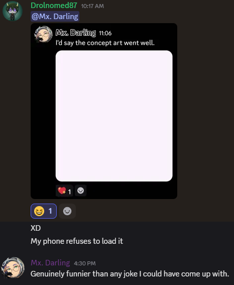 MxDarlingVT's tweet photo. Help, I'm supposed to be a funny man on the internet but Discord is better at it than I am. https://t.co/OzHJ13oLAo