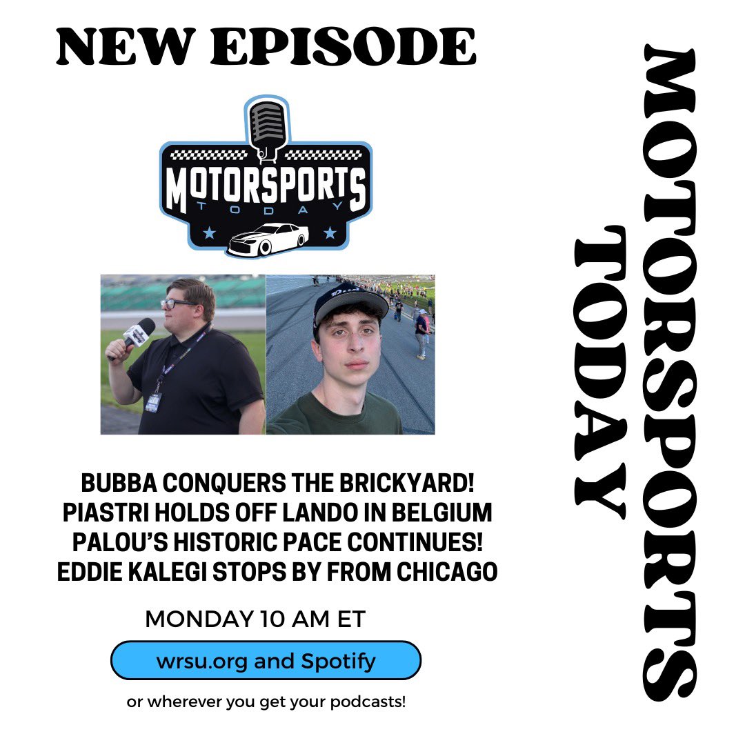 MtrsprtsToday's tweet image. Live tomorrow at 10 AM on wrsu.org and after on Spotify!
@IveBeenTimMoore and @JeffreyHrunka have all the analysis of today’s tripleheader - #NASCAR in Indy, #F1 in Belgium, and #INDYCAR in Monterrey.
@EddieKalegi stops by too!!!