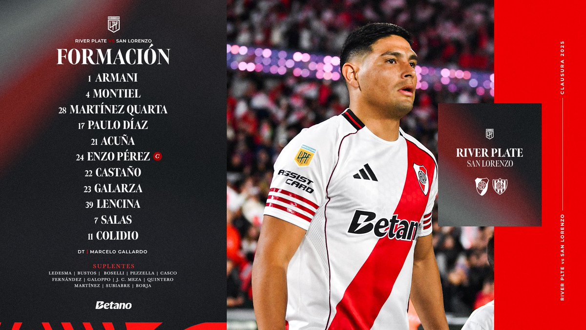 GermanBalcarce's tweet image. ⚽️ River Plate 🆚 San Lorenzo
⌚️ 20:30
🖥️ ESPN Premium
🏆 Torneo Clausura
🗓️ Fecha 3
🏟 Monumental
⚖️ Nicolás Ramírez
🏳️ 1 Juan Pablo Belatti
🏳️ 2 Sebastián Raineri
🔎 4 Juan Pablo Loustau
🖥 VAR: Fernando Echenique
🕹️ AVAR: Mariana De Almeida