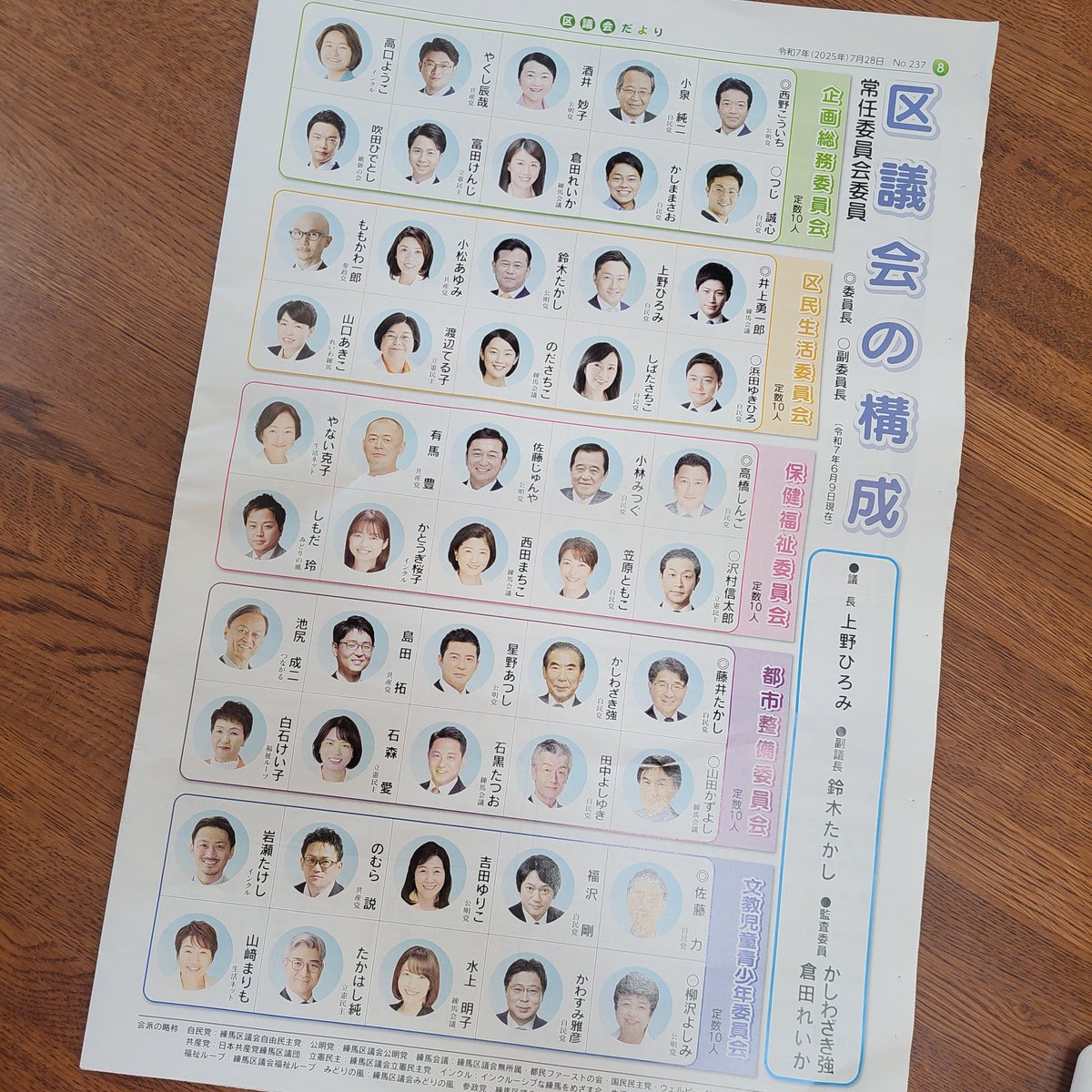 mikisungold's tweet image. 練馬区報、区議会の構成。区民生活委員?他人の生活に暴力で脅威、トラウマを与えた人が?
#オレンジシャツみると今も怖い
#参政党はヤバくてキモい
#ももかわ一郎