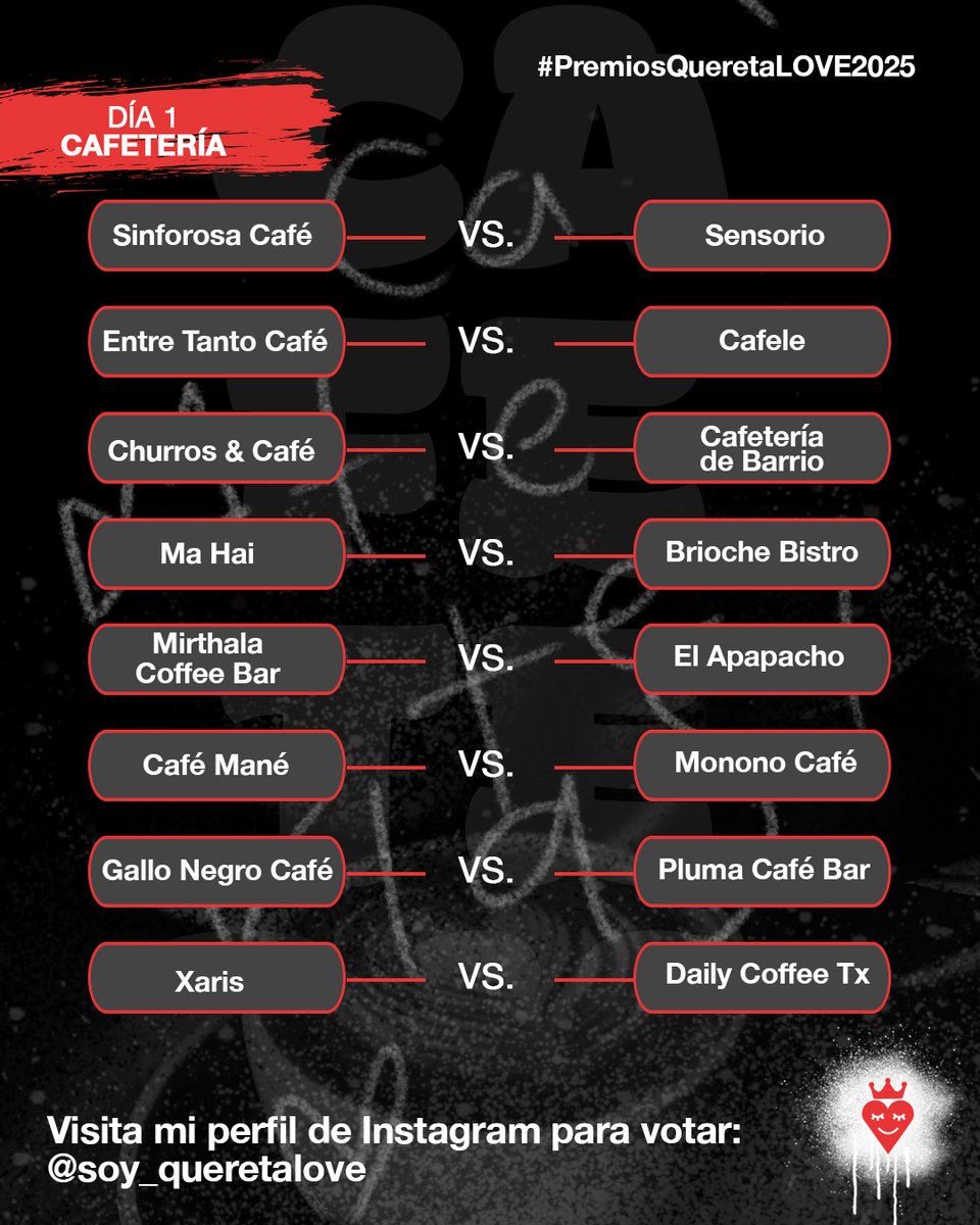 SoyQueretaLOVE's tweet image. ¿Un cafecito...?
Sí, ¡pero que sea el mejor de #Queretaro!
🌟☕️
Vamos a elegir la MEJOR CAFETERÍA en los #PremiosQueretaLOVE 2025, y estas son las nominadas.
¡Todos a votar!
#QueretaLOVE 💞
Vota en mis historias de instagram: instagram.com/soy_queretalov…